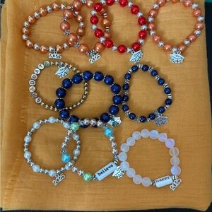Red and Blue Crystal Beaded Stretch Bracelets